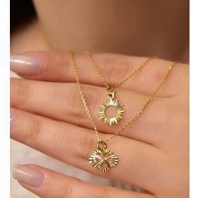 Papatya Silver 925 Ayar Gümüş Altın Kaplama Kristal Kesim Güneş ve Kalp Sonsuzluk Asansörlü Kolye