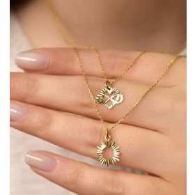 Papatya Silver 925 Ayar Gümüş Altın Kaplama Kristal Kesim Güneş ve Kalp Sonsuzluk Asansörlü Kolye
