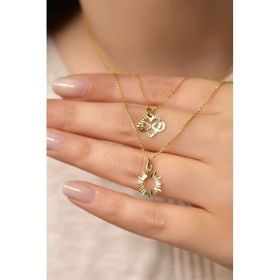 Papatya Silver 925 Ayar Gümüş Altın Kaplama Kristal Kesim Güneş ve Kalp Sonsuzluk Asansörlü Kolye