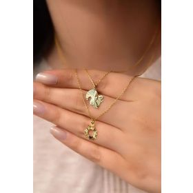 Papatya Silver 925 Ayar Gümüş Altın Kaplama Kristal Kesim Güneş ve Sincap Asansörlü Kolye