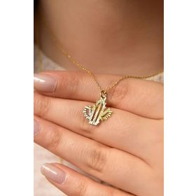 Papatya Silver 925 Ayar Gümüş Altın Kaplama Kristal Kesim Kaktüs Kadın Kolye