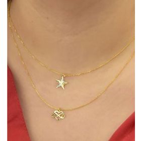 Papatya Silver 925 Ayar Gümüş Altın Kaplama Kristal Kesim Kalp Sonsuzluk ve Yıldız Asansörlü Kolye