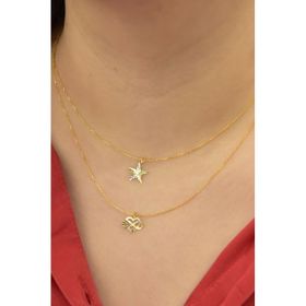 Papatya Silver 925 Ayar Gümüş Altın Kaplama Kristal Kesim Kalp Sonsuzluk ve Yıldız Asansörlü Kolye