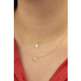 Papatya Silver 925 Ayar Gümüş Altın Kaplama Kristal Kesim Kalp Sonsuzluk ve Yıldız Asansörlü Kolye