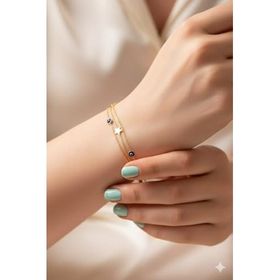 Papatya Silver 925 Ayar Gümüş Altın Kaplama Lacivert Gözlü Mine Yıldız Zincir Bileklik
