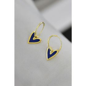 Papatya Silver 925 Ayar Gümüş Altın Kaplama Lacivert Mineli Kalp Halka Küpe