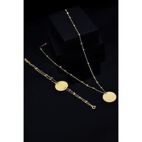 Papatya Silver 925 Ayar Gümüş Altın Kaplama Lacivert Nazar Mineli Plaka Kolye Bileklik Set