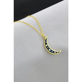 Papatya Silver 925 Ayar Gümüş Altın Kaplama Mavi Mineli Yıldızlı Hilal Kolye