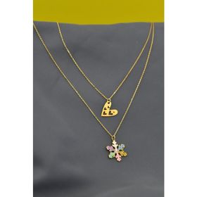 Papatya Silver 925 Ayar Gümüş Altın Kaplama Mineli Kartanesi ve Kalp Asansör Kolye