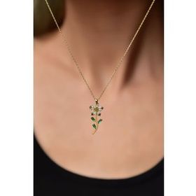 Papatya Silver 925 Ayar Gümüş Altın Kaplama Olive Taşlı Papatya Kolye