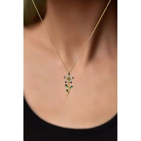 Papatya Silver 925 Ayar Gümüş Altın Kaplama Olive Taşlı Papatya Kolye