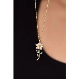 Papatya Silver 925 Ayar Gümüş Altın Kaplama Pembe Taşlı Papatya Kolye