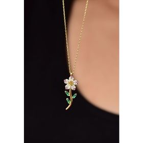 Papatya Silver 925 Ayar Gümüş Altın Kaplama Pembe Taşlı Papatya Kolye