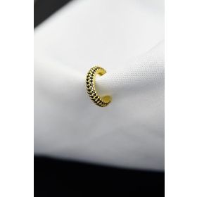 Papatya Silver 925 Ayar Gümüş Altın Kaplama Siyah Taşlı Kıkırdak Küpe