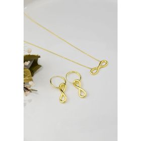 Papatya Silver 925 Ayar Gümüş Altın Kaplama Sonsuzluk Kolye Küpe Set