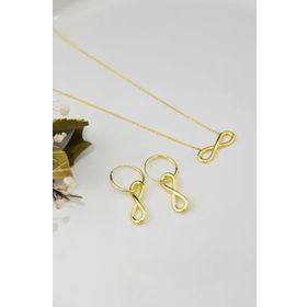 Papatya Silver 925 Ayar Gümüş Altın Kaplama Sonsuzluk Kolye Küpe Set