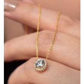Papatya Silver 925 Ayar Gümüş Altın Kaplama Tek Taş Kolye