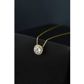 Papatya Silver 925 Ayar Gümüş Altın Kaplama Tek Taş Kolye