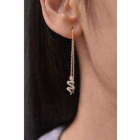 Papatya Silver 925 Ayar Gümüş Altın Kaplama Tekli Yılan Zincir Küpe