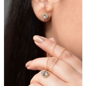 Papatya Silver 925 Ayar Gümüş Altın Kaplama Tektaş Set