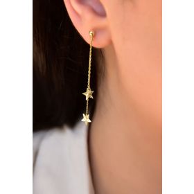 Papatya Silver 925 Ayar Gümüş Altın Kaplama Toplu Sallantılı Yıldız Zincir Küpe