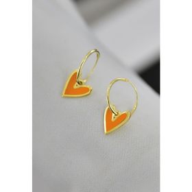 Papatya Silver 925 Ayar Gümüş Altın Kaplama Turuncu Mineli Kalp Halka Küpe