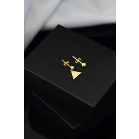 Papatya Silver 925 Ayar Gümüş Altın Kaplama Üçgen Model Top Küpe