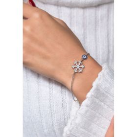 Papatya Silver 925 Ayar Gümüş Çift Zincirli Nazarlı Kartanesi Bileklik