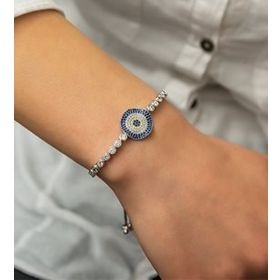 Papatya Silver 925 Ayar Gümüş Dalgalı Nazar Bileklik