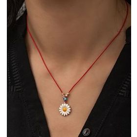 Papatya Silver 925 Ayar Gümüş Dorica Toplu Mineli Kırmızı İpli Papatya Kolye
