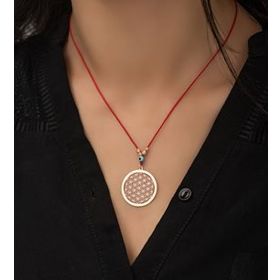 Papatya Silver 925 Ayar Gümüş Dorica Toplu Mineli Kırmızı İpli Yaşam Çiçeği Kadın Kolye