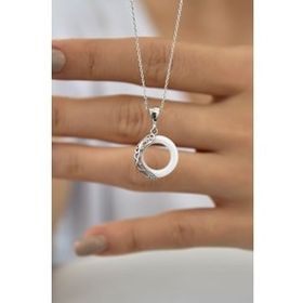 Papatya Silver 925 Ayar Gümüş Ejderha Desenli Beyaz Simit Gümüş Kolye