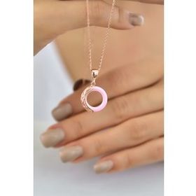 Papatya Silver 925 Ayar Gümüş Ejderha Desenli Pembe Simit Gümüş Kolye