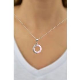 Papatya Silver 925 Ayar Gümüş Ejderha Desenli Pembe Simit Gümüş Kolye