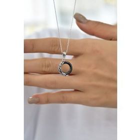 Papatya Silver 925 Ayar Gümüş Ejderha Desenli Siyah Simit Gümüş Kolye