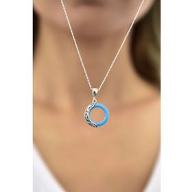 Papatya Silver 925 Ayar Gümüş Ejderha Desenli Turkuaz Simit Gümüş Kolye