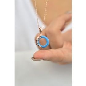 Papatya Silver 925 Ayar Gümüş Ejderha Desenli Turkuaz Simit Gümüş Kolye