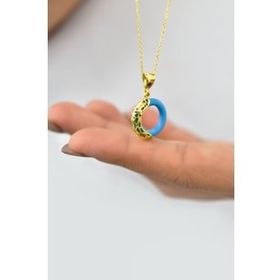 Papatya Silver 925 Ayar Gümüş Ejderha Desenli Turkuaz Simit Gümüş Kolye