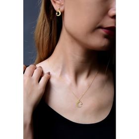 Papatya Silver 925 Ayar Gümüş Gold Atatürk Silüeti Kolye ve Küpe Takım
