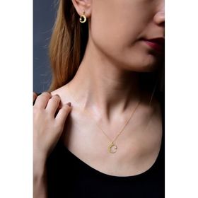 Papatya Silver 925 Ayar Gümüş Gold Atatürk Silüeti Kolye ve Küpe Takım
