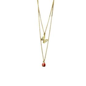 Papatya Silver 925 Ayar Gümüş Gold Kaplama Asansörlü Kristal Kelebek ve Uğur Böceği Kolye