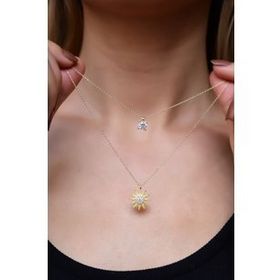 Papatya Silver 925 Ayar Gümüş Gold Kaplama Asansörlü Tek Taş Güneş Kolye