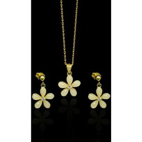 Papatya Silver 925 Ayar Gümüş Gold Kaplama Ay Taşı Yasemin Çiçeği Kolye ve Küpe Seti