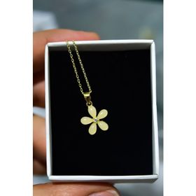 Papatya Silver 925 Ayar Gümüş Gold Kaplama Ay Taşı Yasemin Çiçeği Kolye ve Küpe Seti