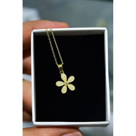 Papatya Silver 925 Ayar Gümüş Gold Kaplama Ay Taşı Yasemin Çiçeği Kolye ve Küpe Seti