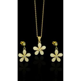 Papatya Silver 925 Ayar Gümüş Gold Kaplama Ay Taşı Yasemin Çiçeği Kolye ve Küpe Seti