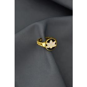 Papatya Silver 925 Ayar Gümüş Gold Kaplama Ayarlanabilir Mineli Lotus Çiçeği Yüzük