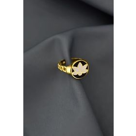 Papatya Silver 925 Ayar Gümüş Gold Kaplama Ayarlanabilir Mineli Lotus Çiçeği Yüzük