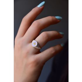 Papatya Silver 925 Ayar Gümüş Gold Kaplama Ayarlanabilir Zirkon Tektaş Renkli Mineli Yüzük