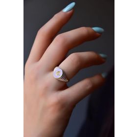 Papatya Silver 925 Ayar Gümüş Gold Kaplama Ayarlanabilir Zirkon Tektaş Renkli Mineli Yüzük